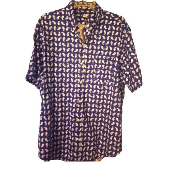 - Land's End paisley print short sleeve button down with front pocket - Picture 1 of 6